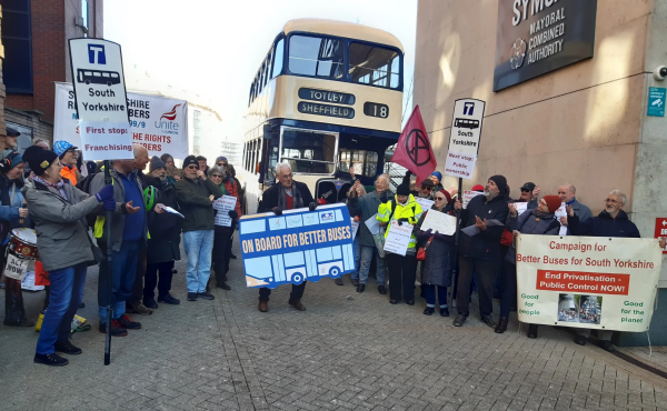 Better Buses action in South Yotkshire with various banners