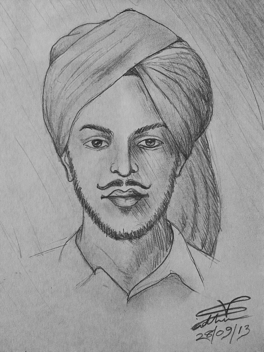 Pencil sketch of Bhagat Singh