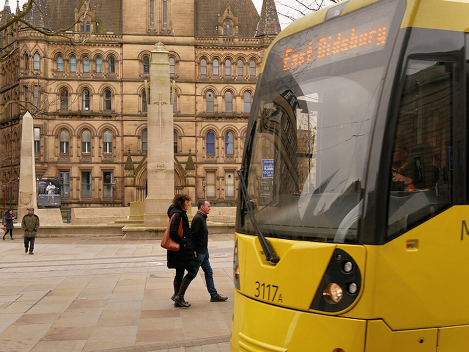creative commons photo of tram in front of cenotaph manchester peter dixon