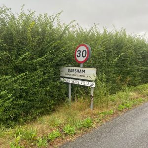 The road sign for Darsham - a dark skies village