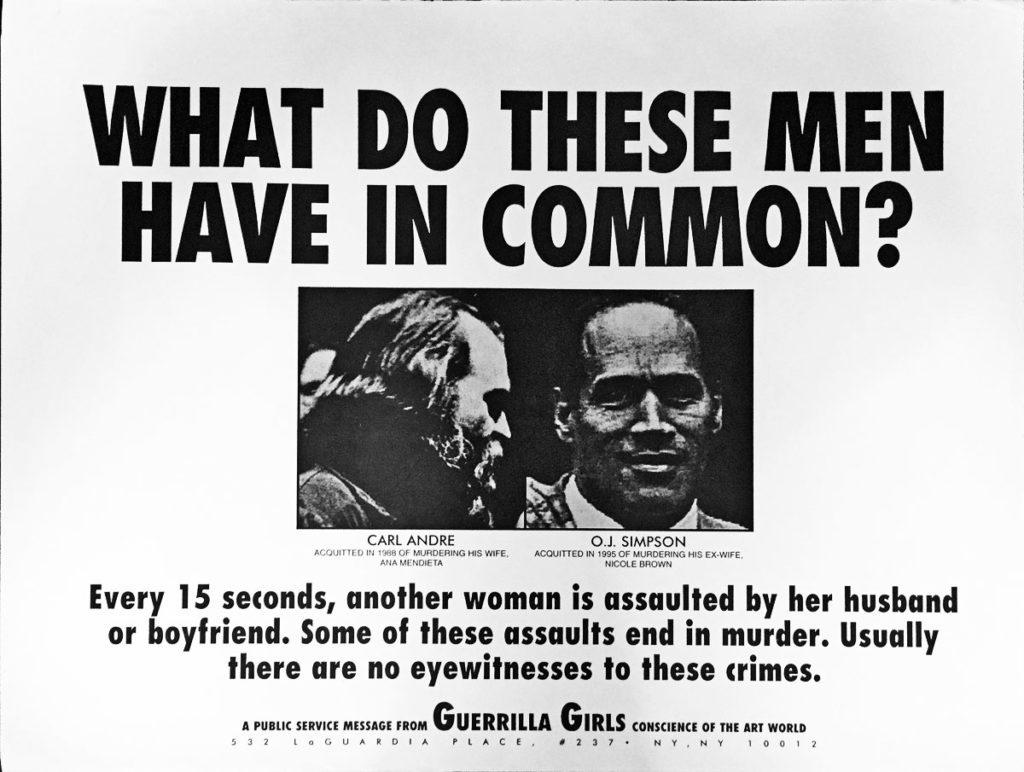 Guerila grils poster linking carl andre to oj