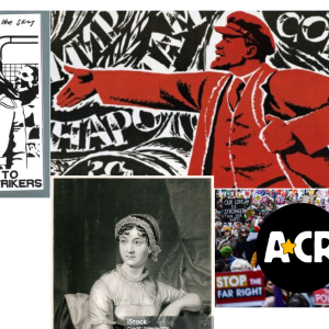 collage of acr symbollenin in red grunwick poster jane austen