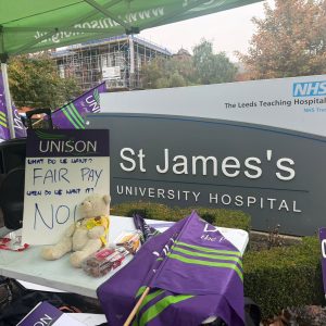 Unison stall outside Jimmy's hospital