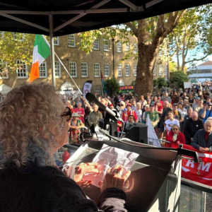 Julia Bard speaking on behalf of the Jewish Socialists' Group at the 90th anniversary of Cable Street celebration. Image: David Rosenberg