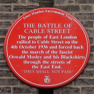 plaque for cable street, historic