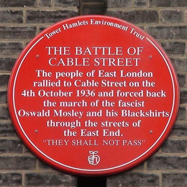 plaque for cable street, historic